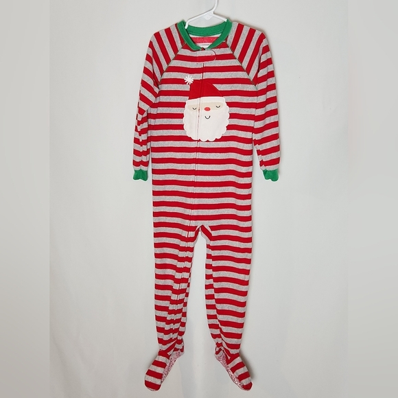 Fleece Christmas Striped Kids One Piece Santa Holiday Pajamas 4-5T Zipper - Picture 1 of 3